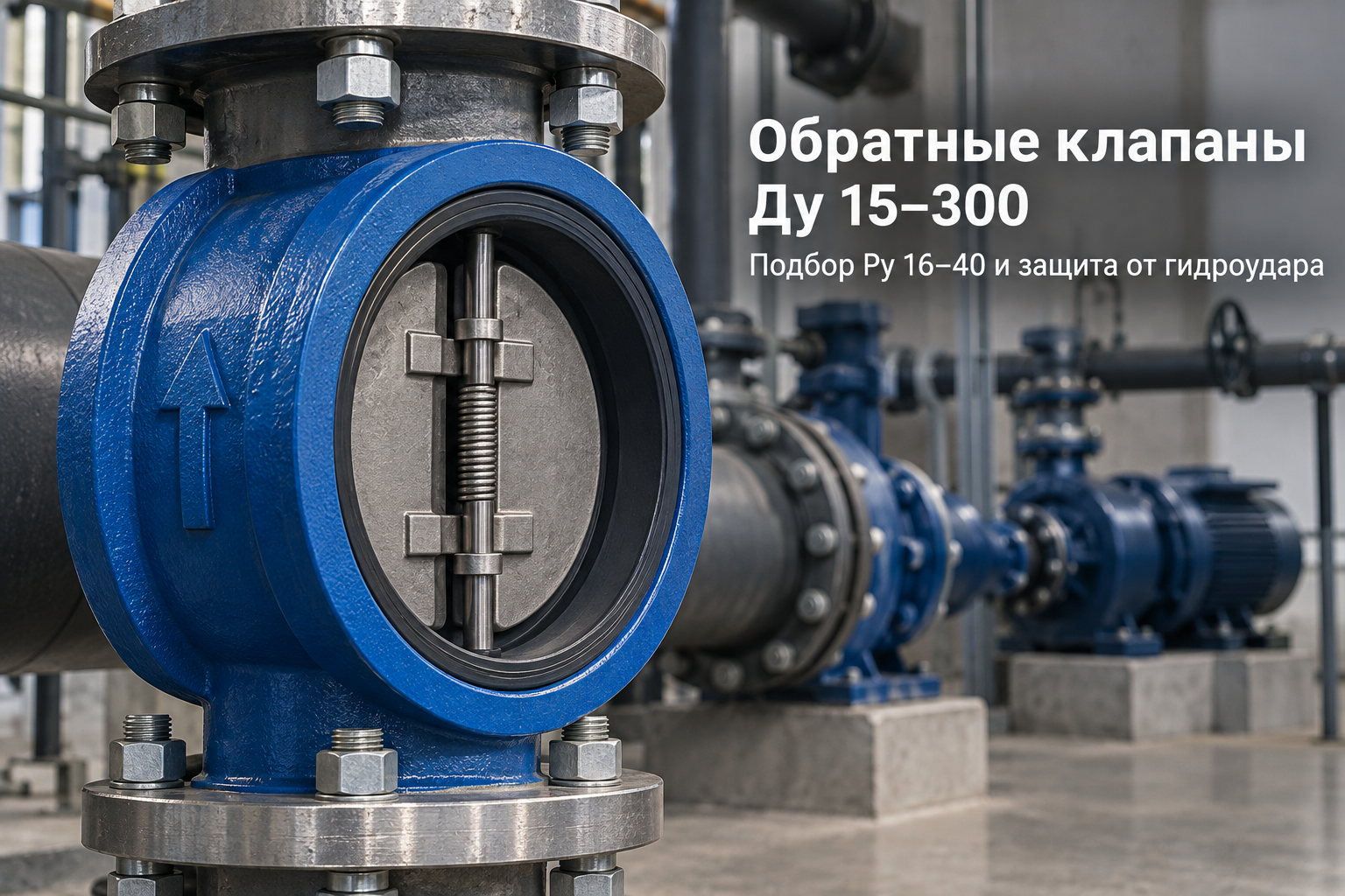 Клапаны обратные Ду 15–300 (межфланцевые, поворотные, подъемные): подбор Ру 16/25/40, расчет против гидроударов и монтаж в РК