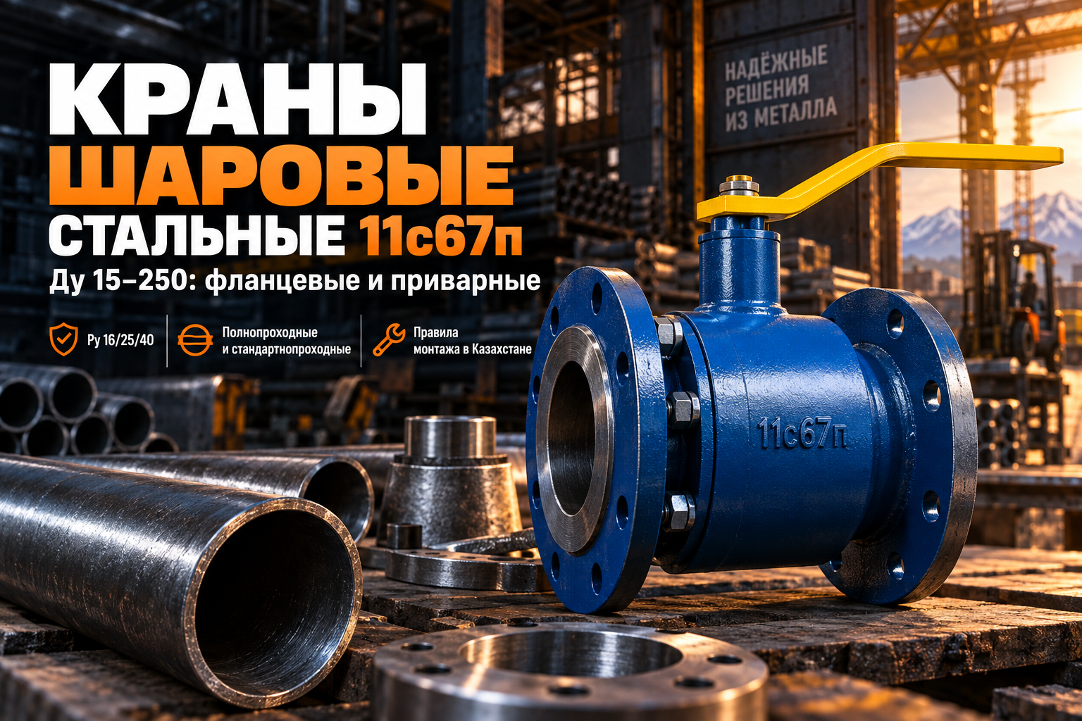 Краны шаровые стальные 11с67п Ду 15–250: фланцевые и приварные, подбор Ру 16/25/40, полнопроходные vs стандартнопроходные и правила монтажа в Казахстане